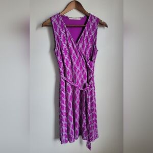 41 Hawthorn Womens Medium Purple Geometric Sleeeveless Faux Wrap Dress Modest